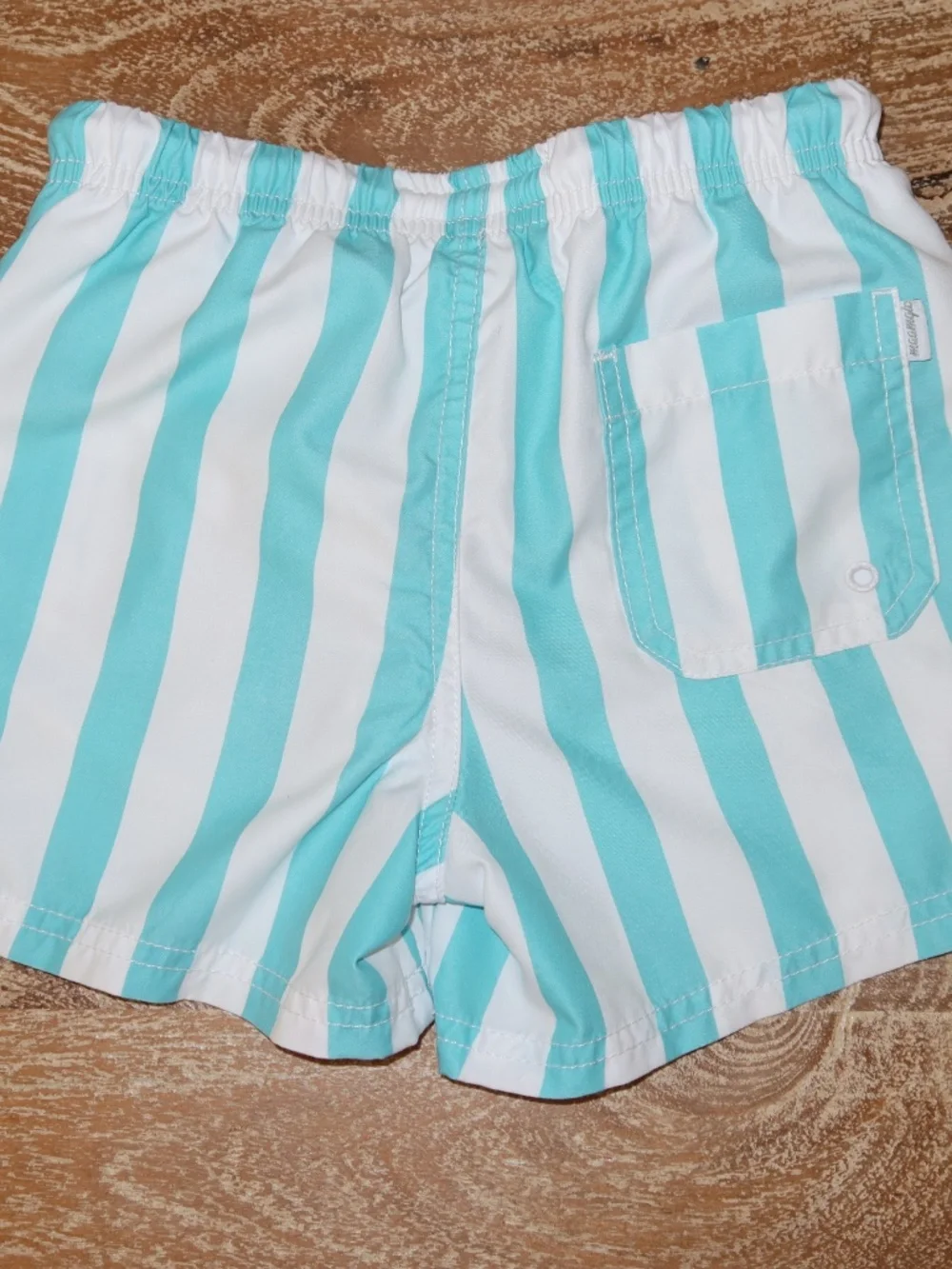 Boys Swim Trunks Turquoise and White Striped Size 5/6
